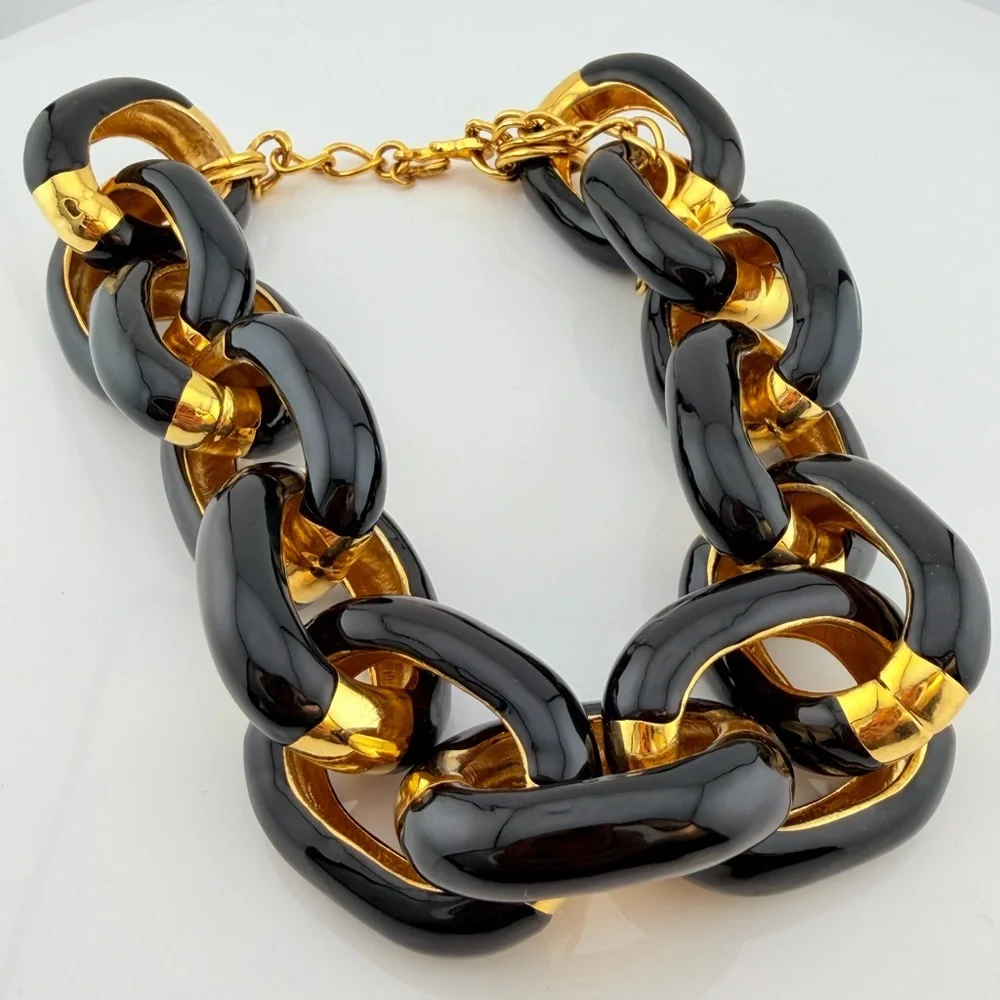 KJL black and gold Enamel chunky link chain